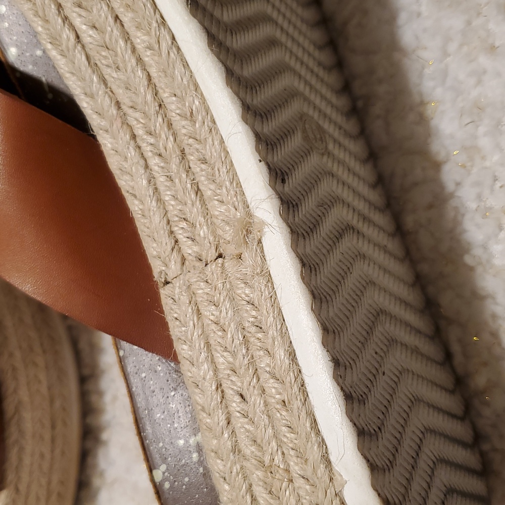 Glisten Camel Color Leather Espadrille Platform Sandals Size 8.5 - Picture 5 of 10